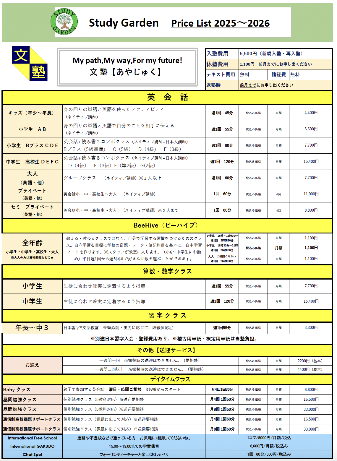 料金表